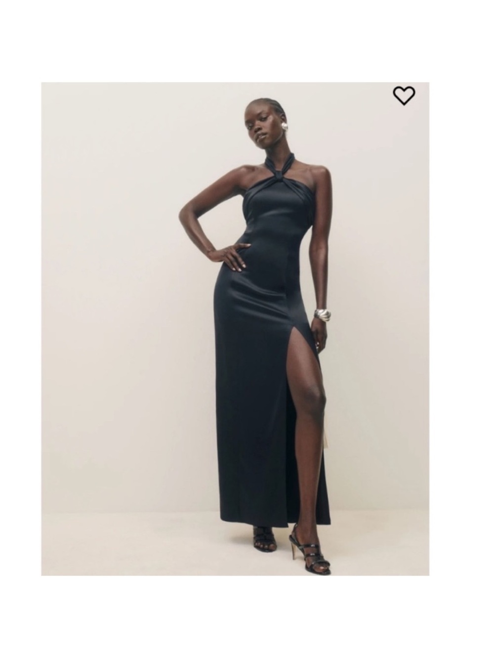 Reformation Kavi Satin Black Halter Maxi Dress with High Thigh Slit